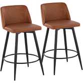 Toriano 26" Swivel Counter Stool in Camel Leatherette & Black Metal w/ Round Footrest (Set of 2)